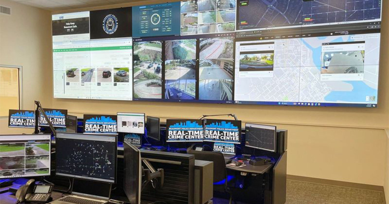 The RTCC consists of 18 large computer monitors, six work stations with three monitors each, and a console with three monitors.