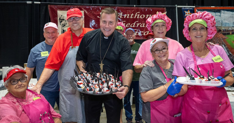 Paulette Guidroz, Terry Lafleur, Paul Guidroz, Bishop David Toups, Maria Guidroz, Robbie Willi- ford and Gretchen Lafleur