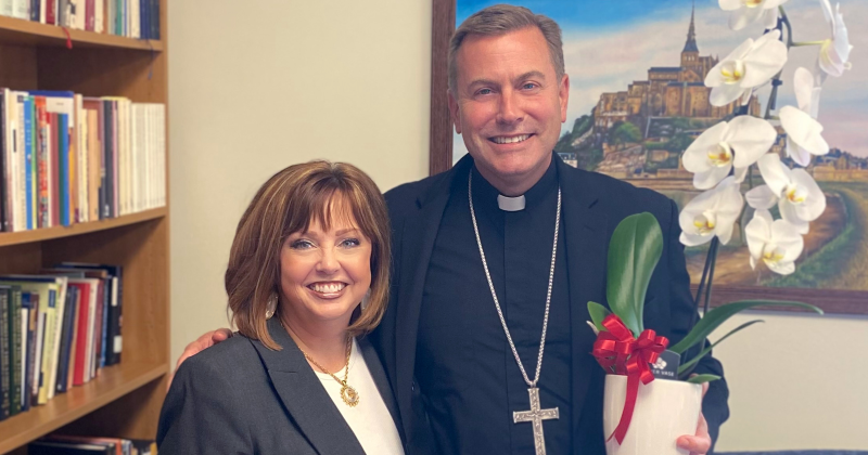 Janci Kimball and Bishop David Toups