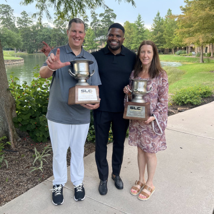 Jeff O’Malley (Director of LU athletics), Chris Grant (Southland Conference Deputy Commissioner) and Helene Thill (LU associate athletic director/senior women's advisor)