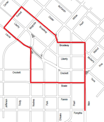 Areas in effect for road closures Saturday, February 21 from 8-11:30 a.m. Courtesy image.